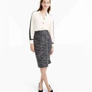 J. Crew Black Navy and White Tweed Pencil Skirt Size 8